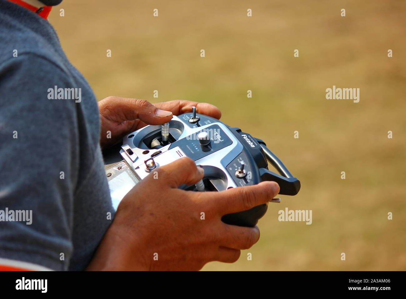 NAKORNPATHOM,THAILAND-12 JANUARY ;2019:Thai  children Day has radio control plane and helicopter show at KAMPHAENG SAEN AIR BASE Stock Photo