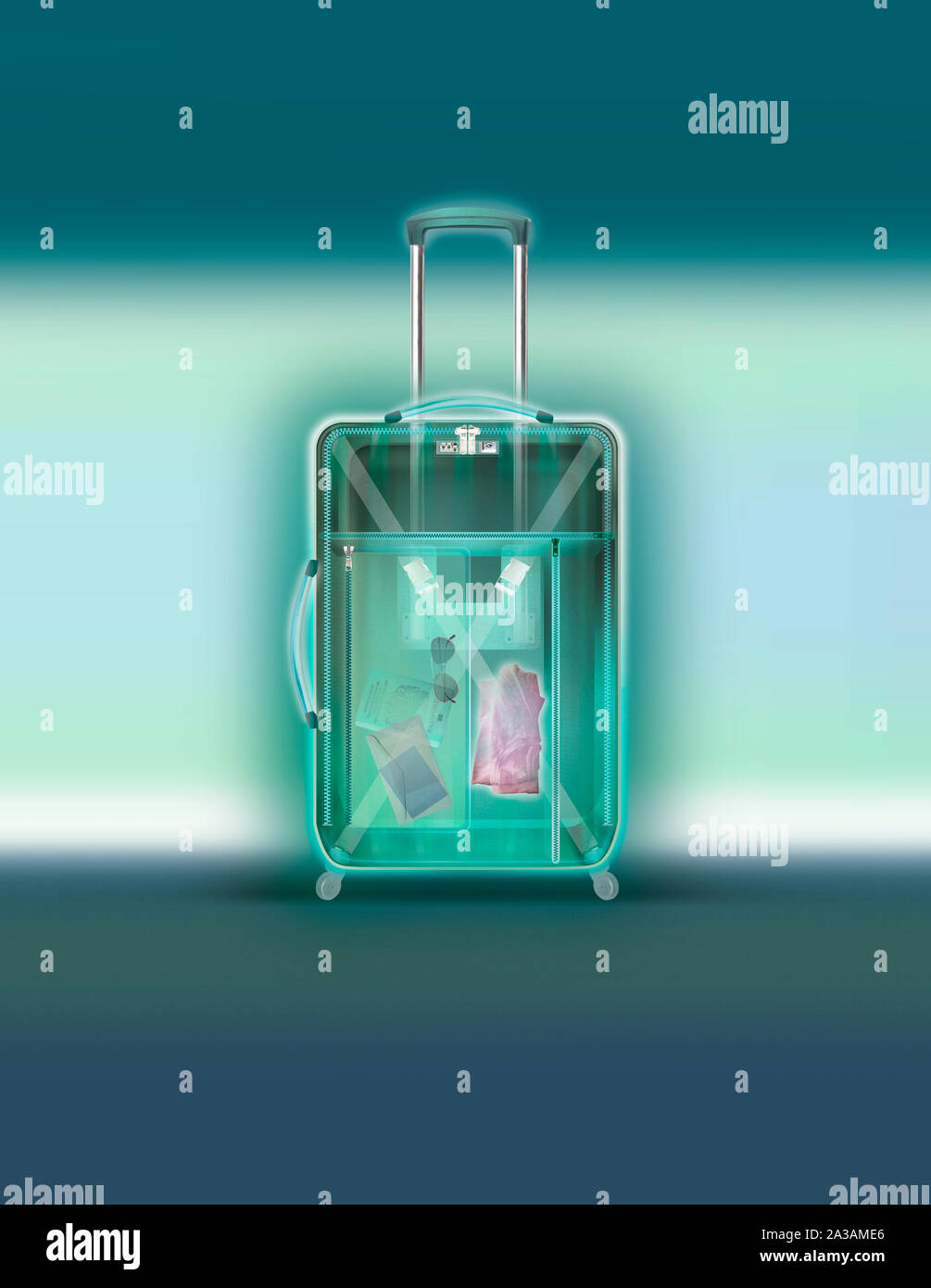 X-ray of wheeled suitcase, Stock Photo
