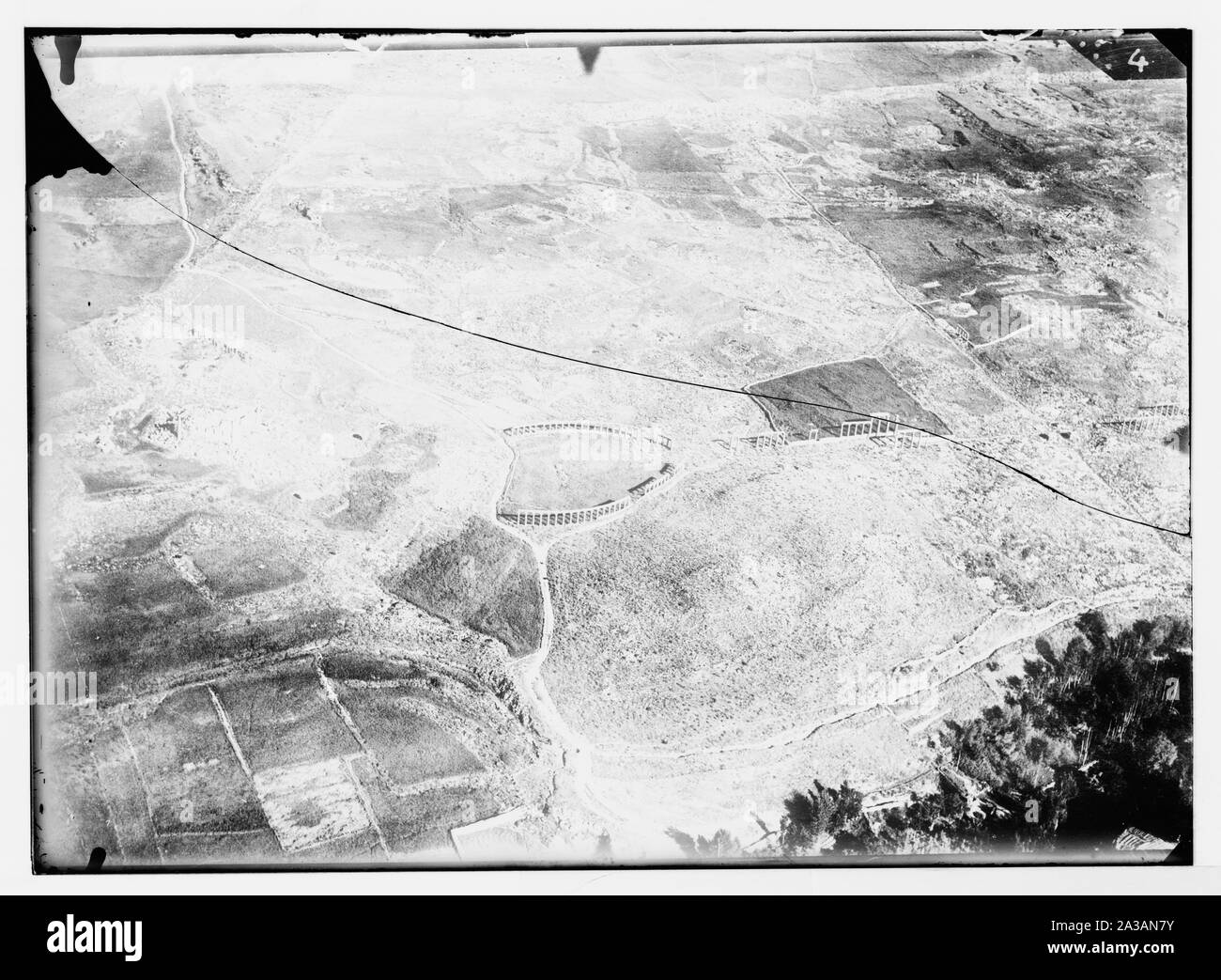 Series of first aerial photographs of Palestine and Syria. Ruins of Jerash. Stock Photo