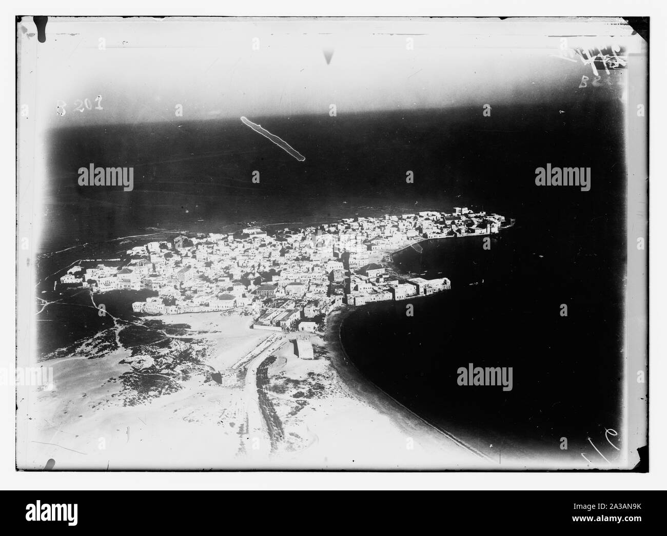 Series of first aerial photographs of Palestine and Syria. Tyre showing peninsula. Stock Photo