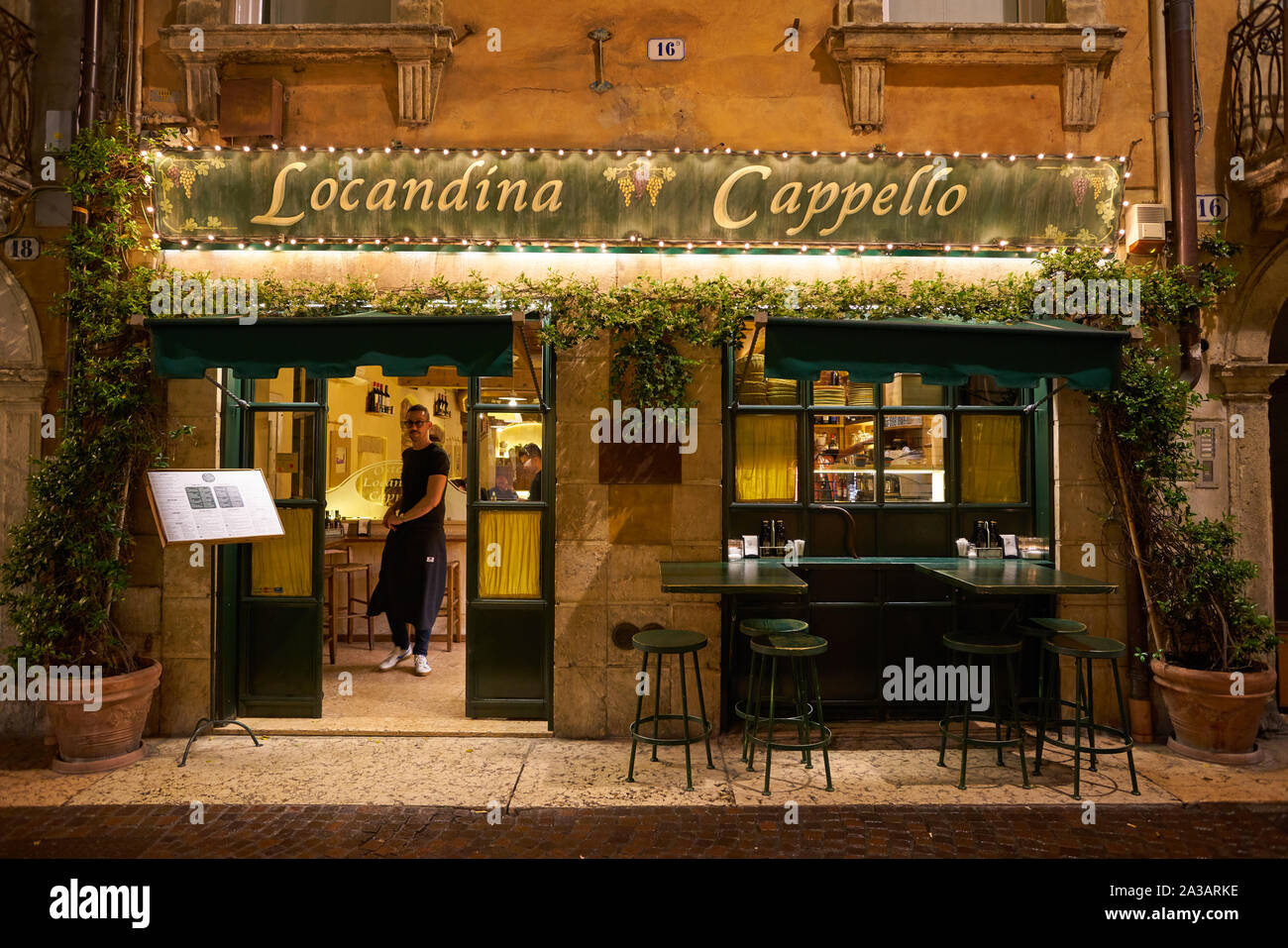 VERONA, ITALY - CIRCA MAY, 2019: entrance to Locandina Cappello restaurant  located in Verona, Italy Stock Photo - Alamy