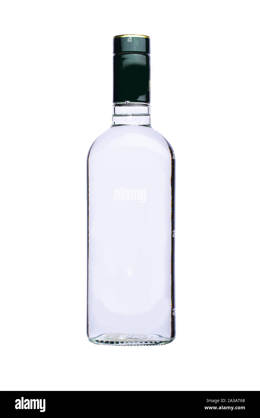 Empty glass bottle of liquor on a white background Stock Photo Alamy