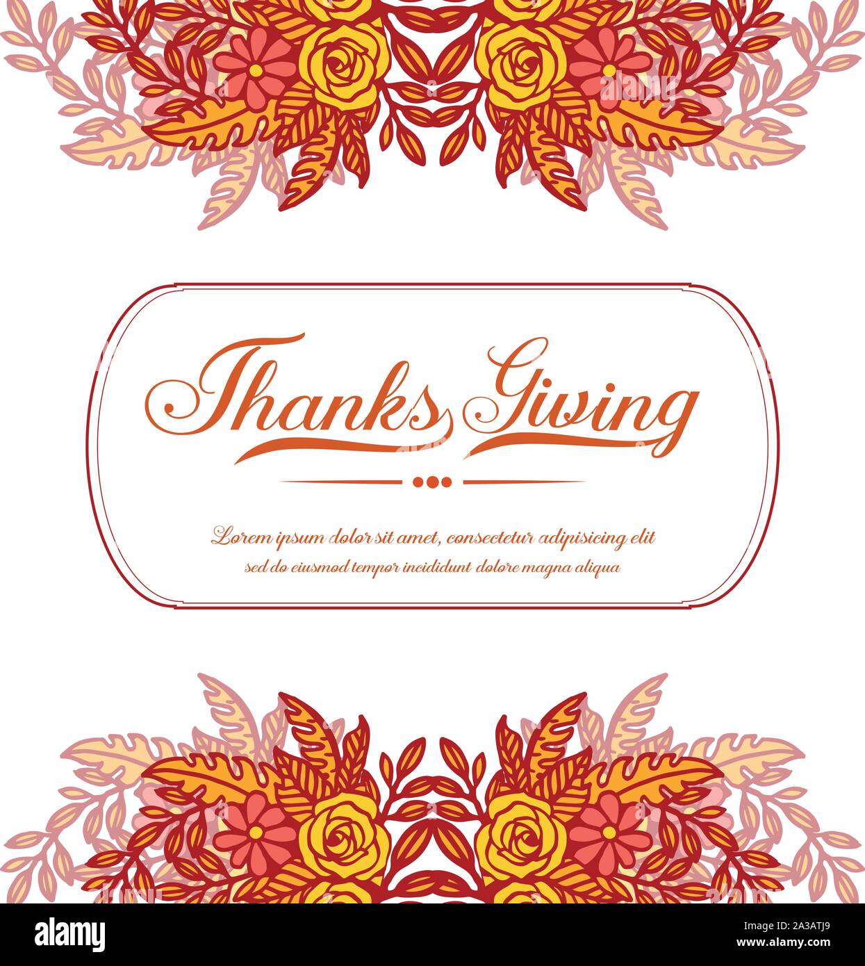 Text of thanksgiving with seamless autumn leaf flower frame. Vector ...