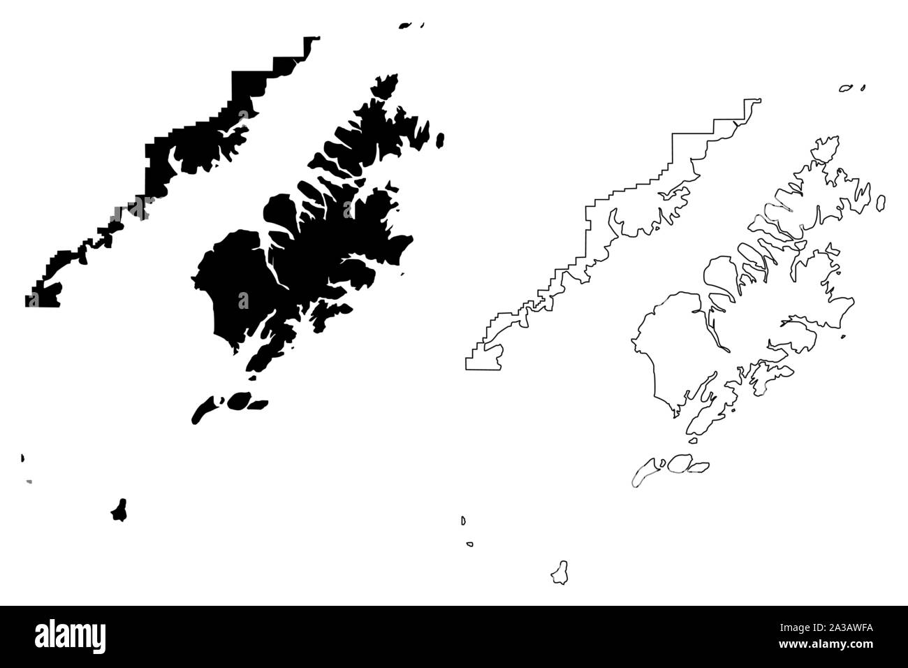 Kodiak Island Borough, Alaska (Boroughs and census areas in Alaska, United States of America,USA, U.S., US) map vector illustration, scribble sketch K Stock Vector