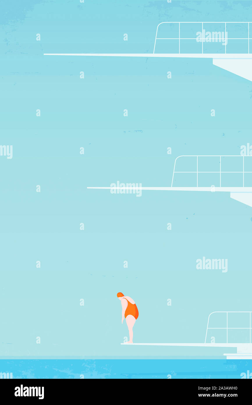 Overweight woman on lowest diving board Stock Photo Alamy