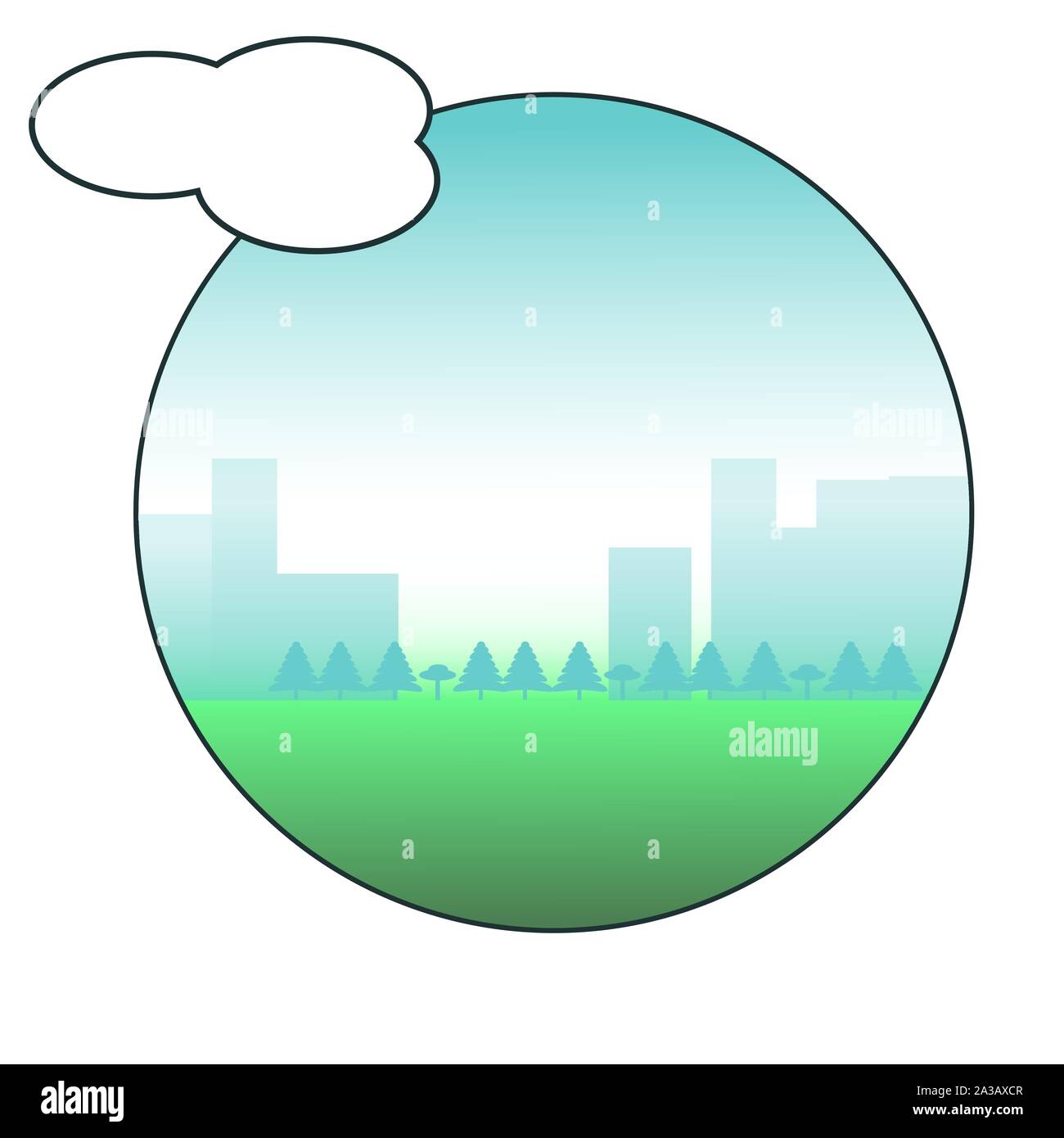 City landscape icon. Circle surrounded view. Cloud, bubble outside the frame Stock Vector