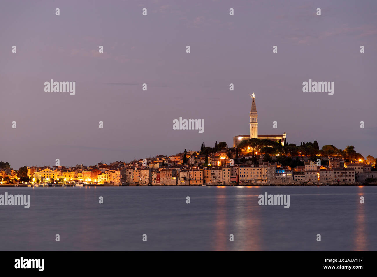 Night landscape of Rovigno town in Croatia Stock Photo