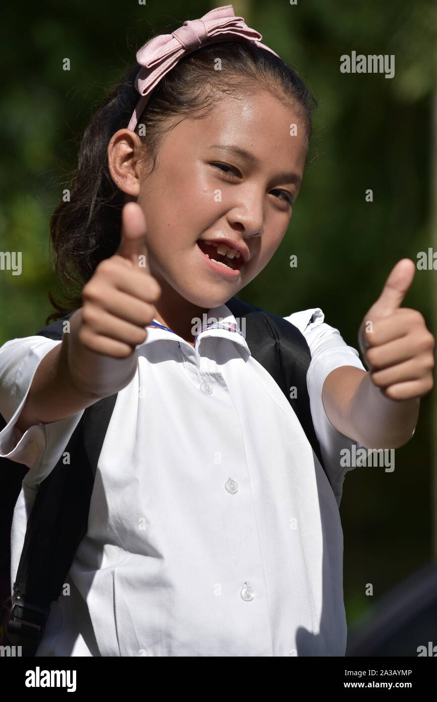 Student Teenager School Girl With Thumbs Up With Notebooks Stock Photo ...