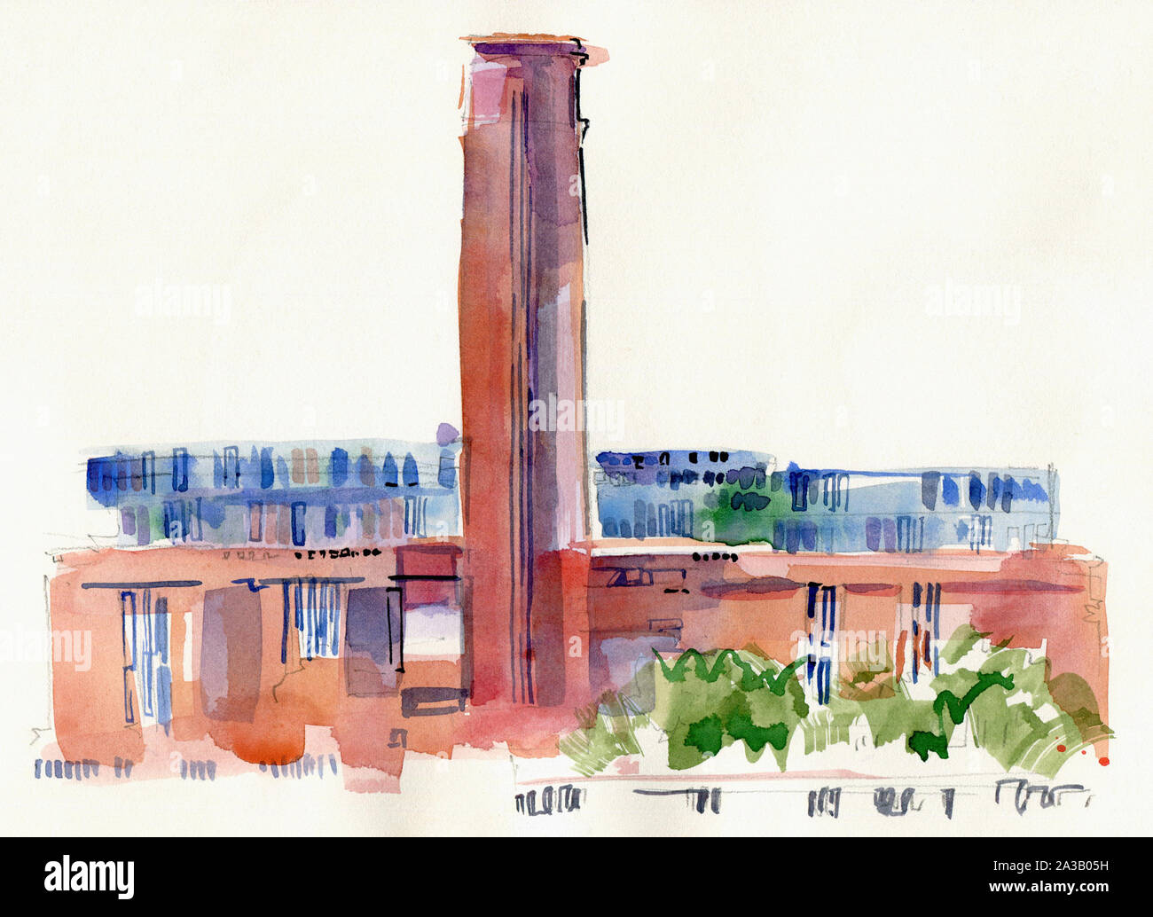 Watercolour painting of Tate Modern, London Stock Photo Alamy