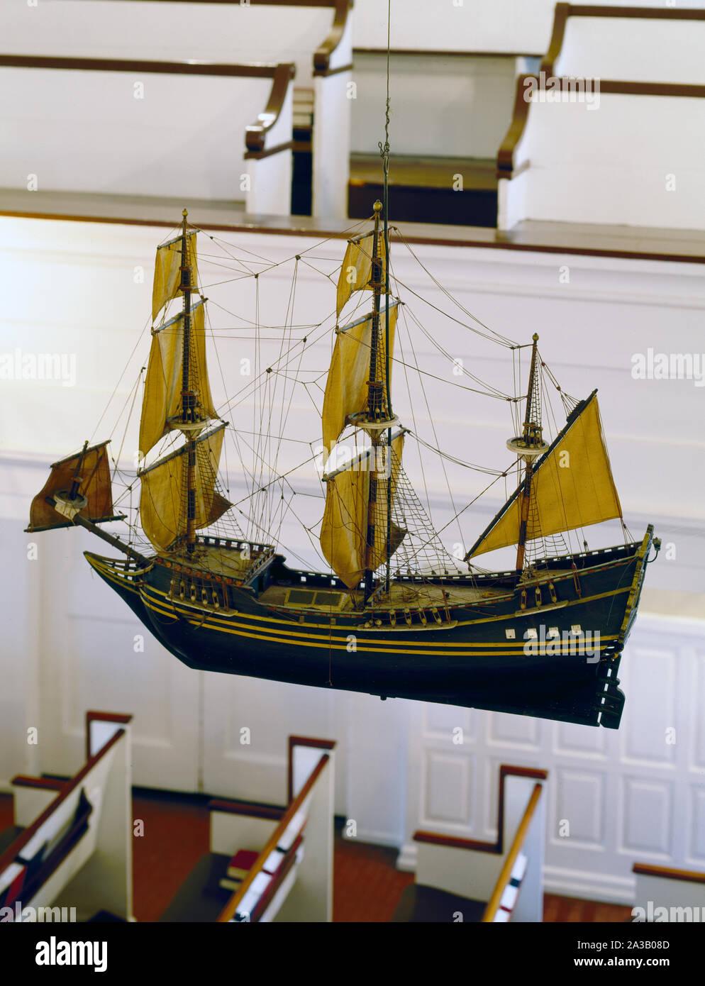 Ship model in Gloria Dei Church, known as Old Swedes church, dedicated in 1700 in Philiadelphia, Pennsylvania Stock Photo