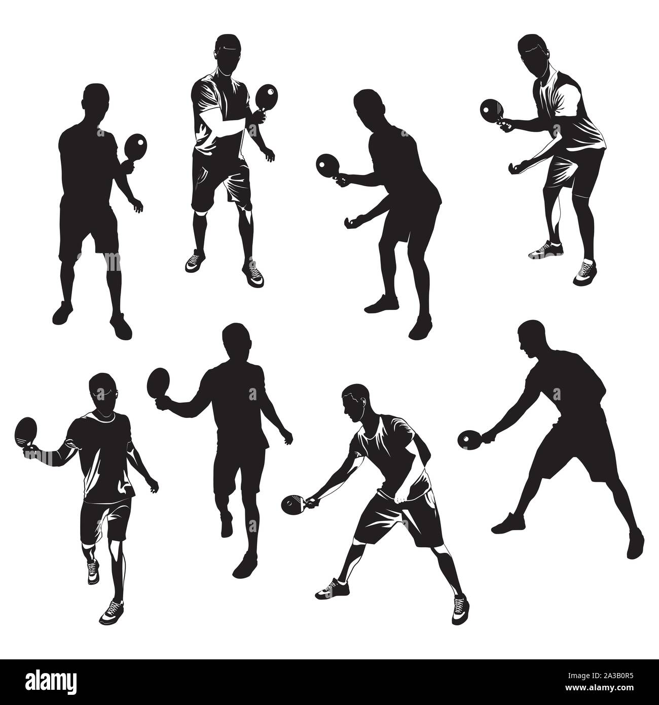 Table tennis player black silhouette set, vector illustration Stock Vector