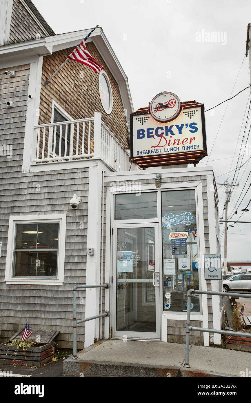 Portland, Maine - September 26th, 2019: Waterfront restaurant Becky's Diner in the Old Port district of Portland, Maine. Stock Photo