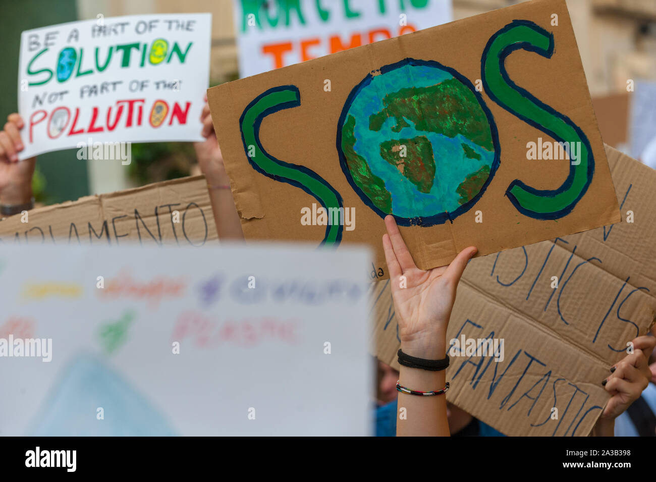 School strike for climate, SOS Board in the student hand; friday for future;  Lecce 27 september 2019 Stock Photo