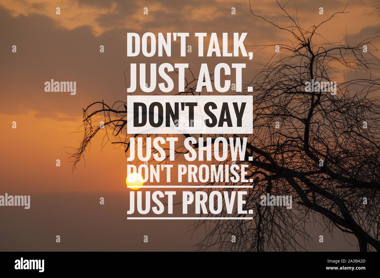 Motivational And Inspirational Quote Don T Talk Just Act Don T Say Just Show Don T Promise Just Prove Stock Photo Alamy