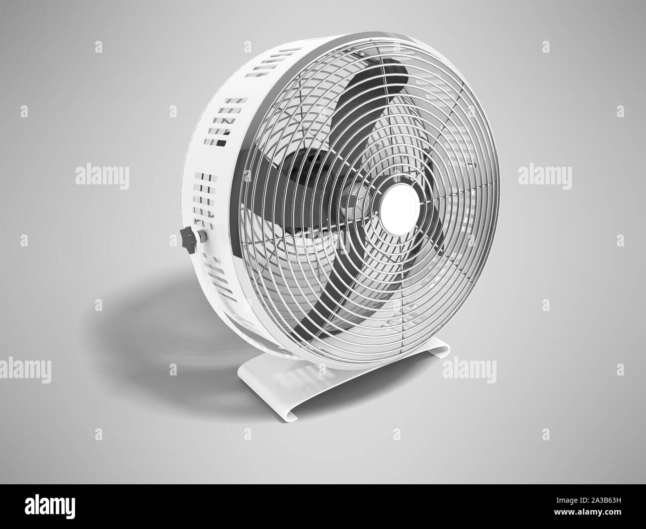 Modern metal gray fan for cooling large rooms 3d rendering on gray