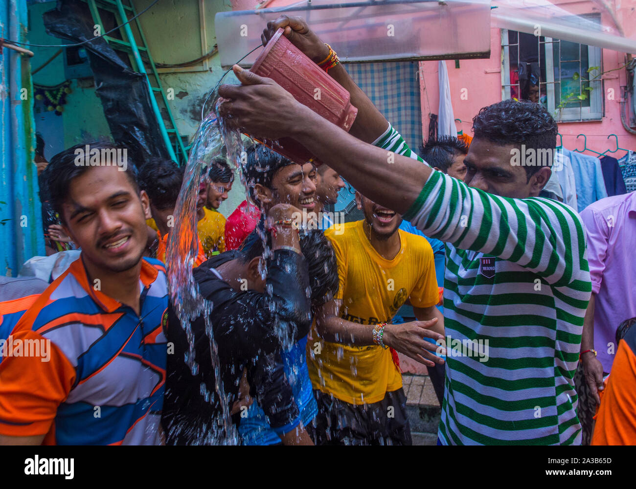 Indian people celebrate during Janmashtami festival in Mumbai India