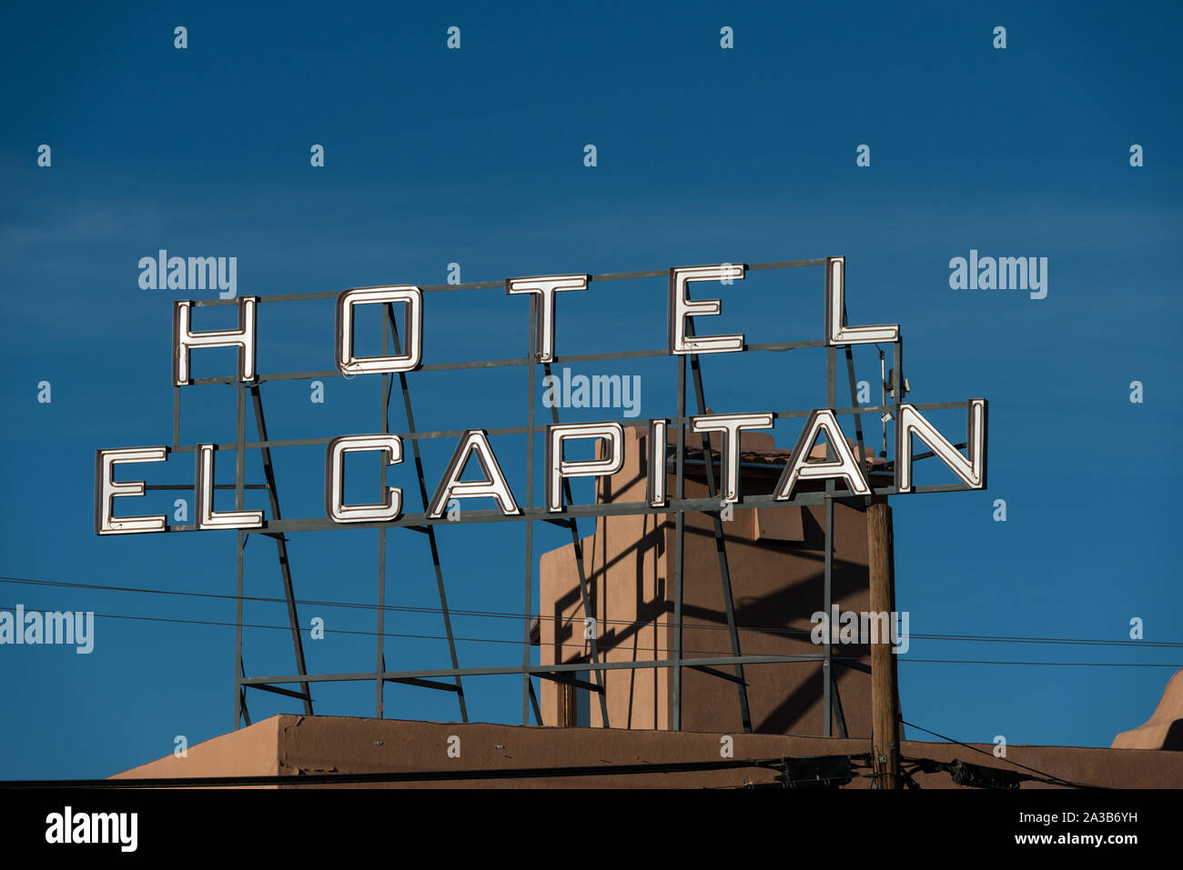 Sign, El Capitan Hotel, Van Horn, Texas Stock Photo