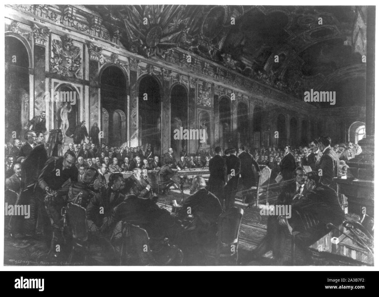 Signing of the peace treaty at Versailles (June 28, 1919) at 3-12 pm Stock Photo