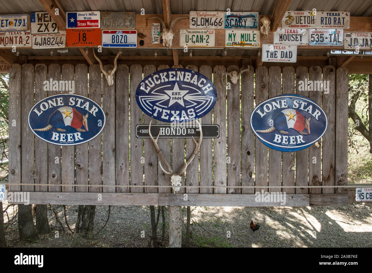 Signs for Luckenbach, Texas, a dot of a place in Gillespie County, Texas Stock Photo