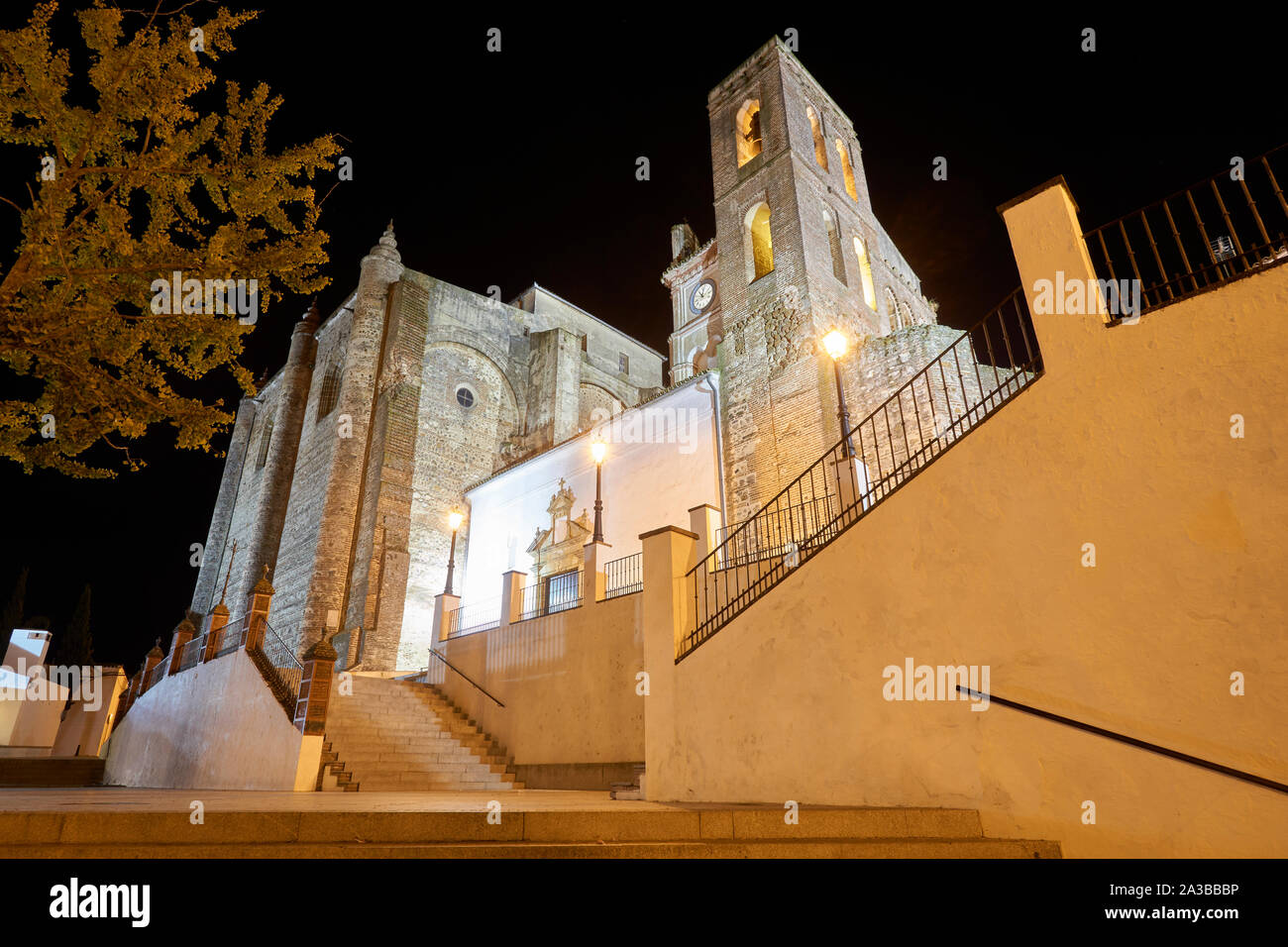 Castle and fortress church of Cazalla de la Sierra, Seville. Andalusia, Spain Stock Photo