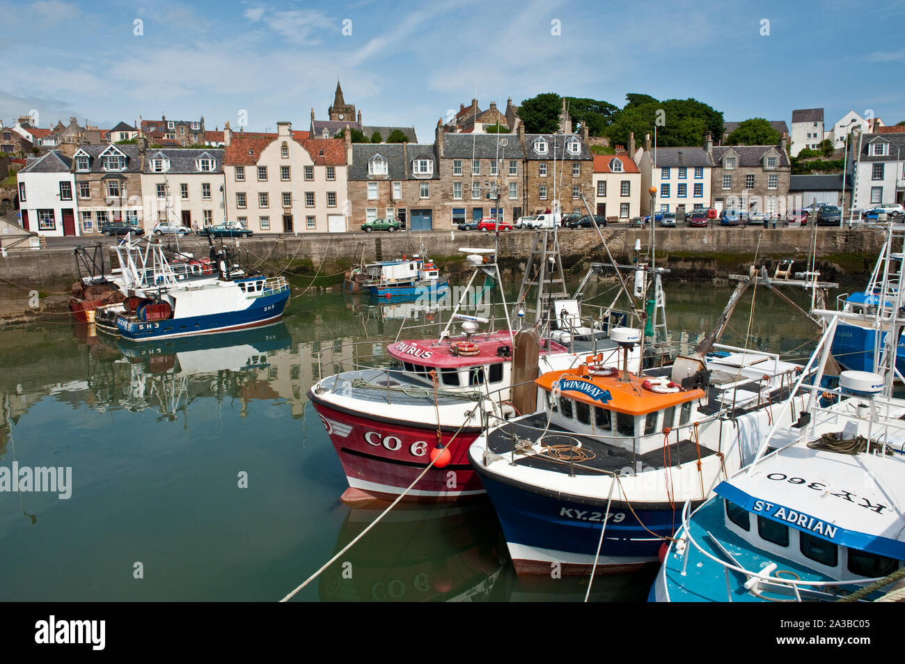 Fishing boats moored in Pittenweem harbour. Fife, Scotland Stock Photo ...