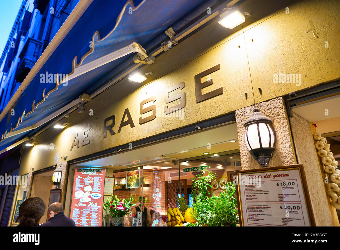 VENICE, ITALY - CIRCA MAY, 2019: Ae Rasse sign at a restaurant in Venice. Stock Photo