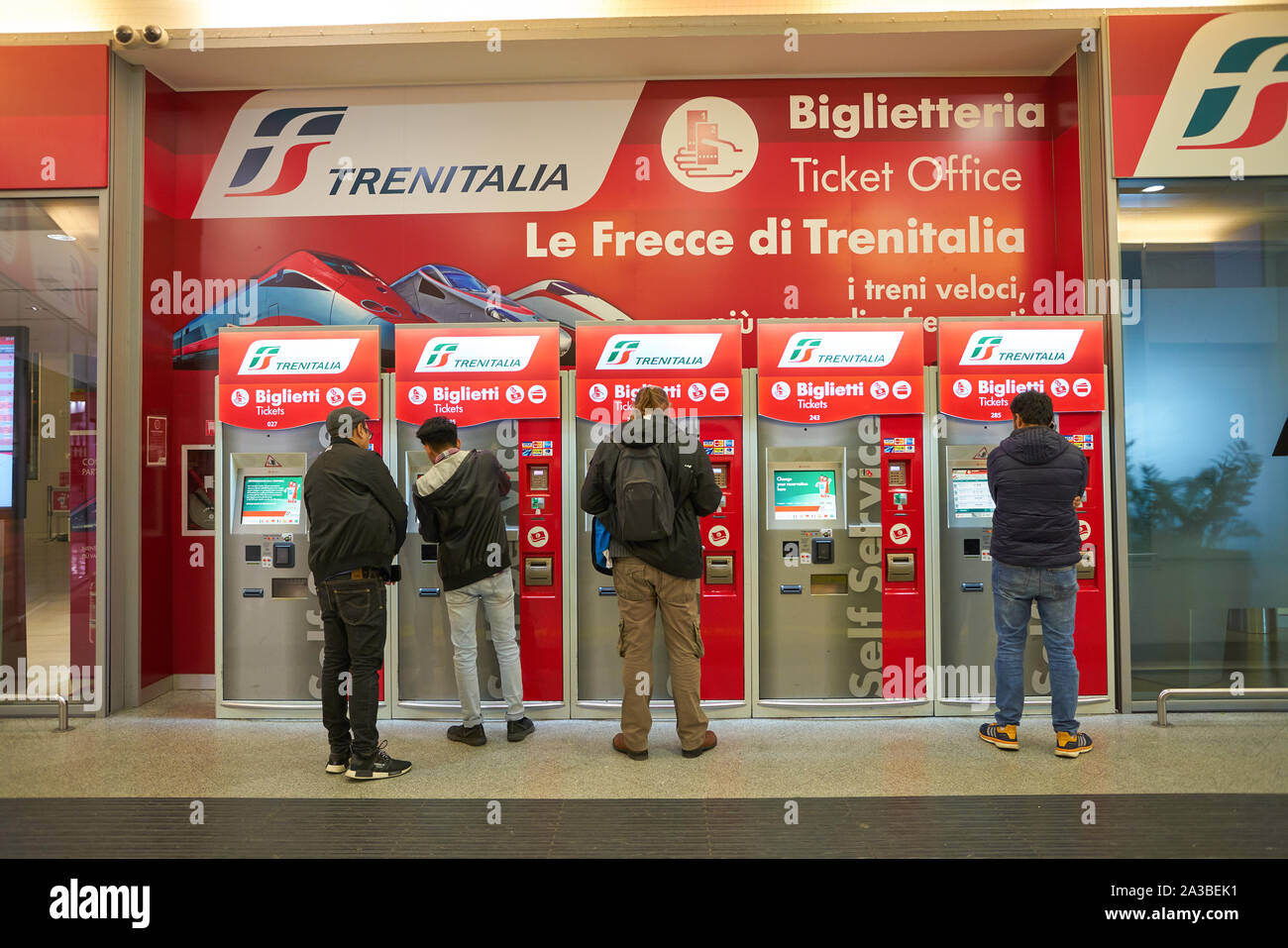 VENICE, ITALY - CIRCA MAY, 2019: self service kiosks at train station in Venice. Stock Photo