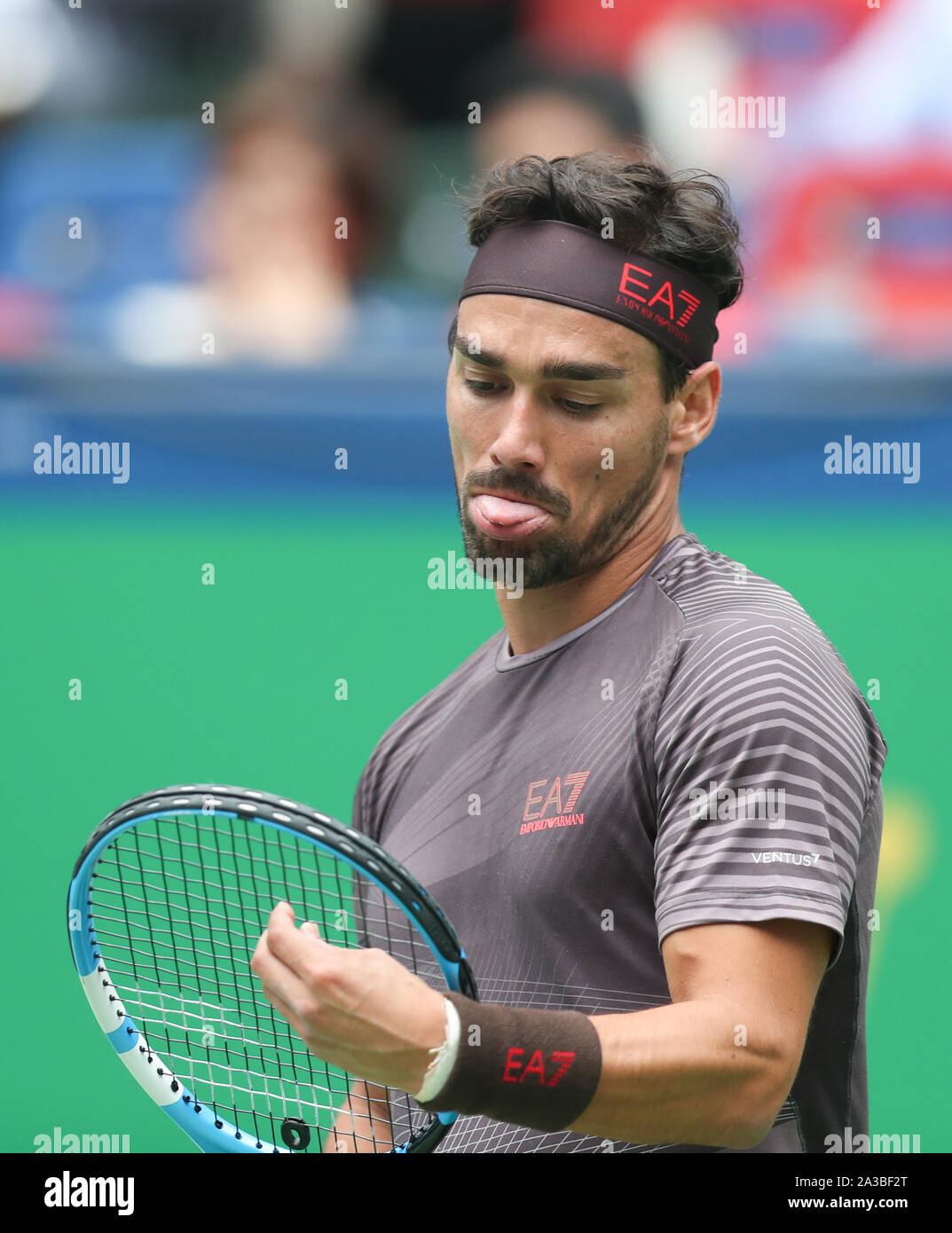 Shanghai, China. 7th Oct, 2019. Fabio Fognini reacts during the men's  singles first round match between Fabio Fognini of Italy and Sam Querrey of  the United States at 2019 ATP Shanghai Masters