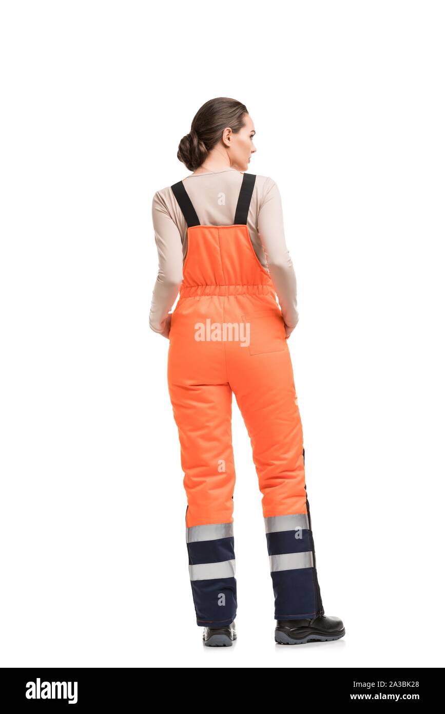 Brunette woman in overalls hi-res stock photography and images - Alamy