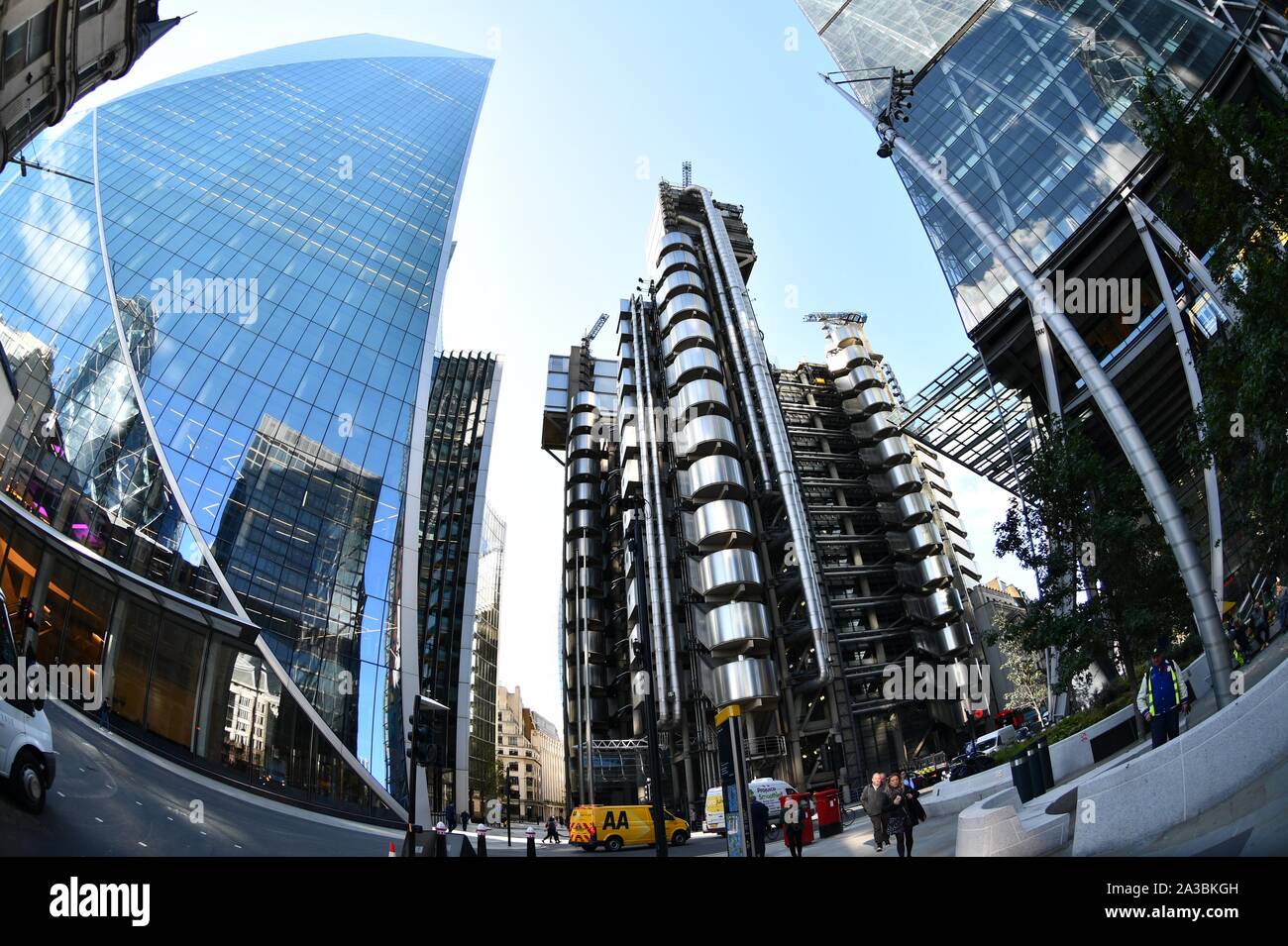 Skyward Ultra wide angle images of the city of London sky scrapers