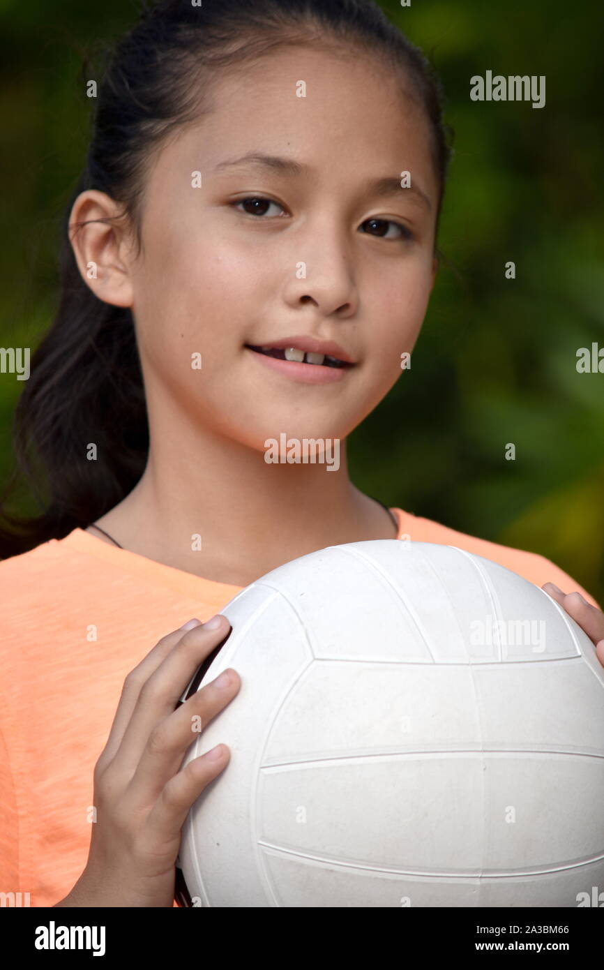 Happy Diverse Female Athlete With Volleyball Stock Photo