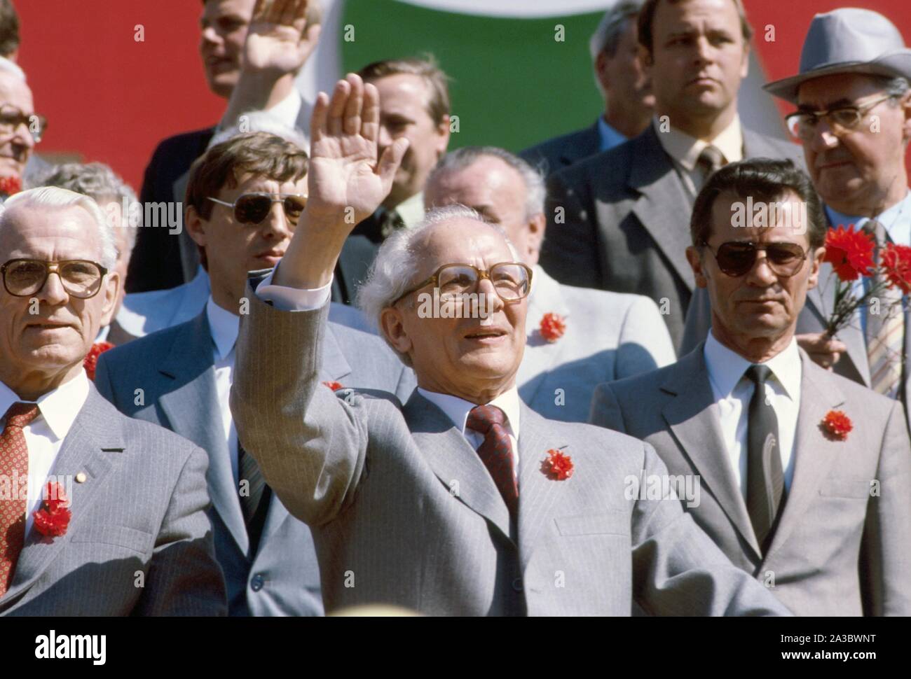 East Berlin, celebration of May 1st, the leader Erich Honecker (1986) Stock Photo