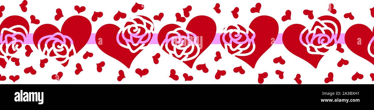 seamless vector border print with small and big red hearts Stock Vector ...