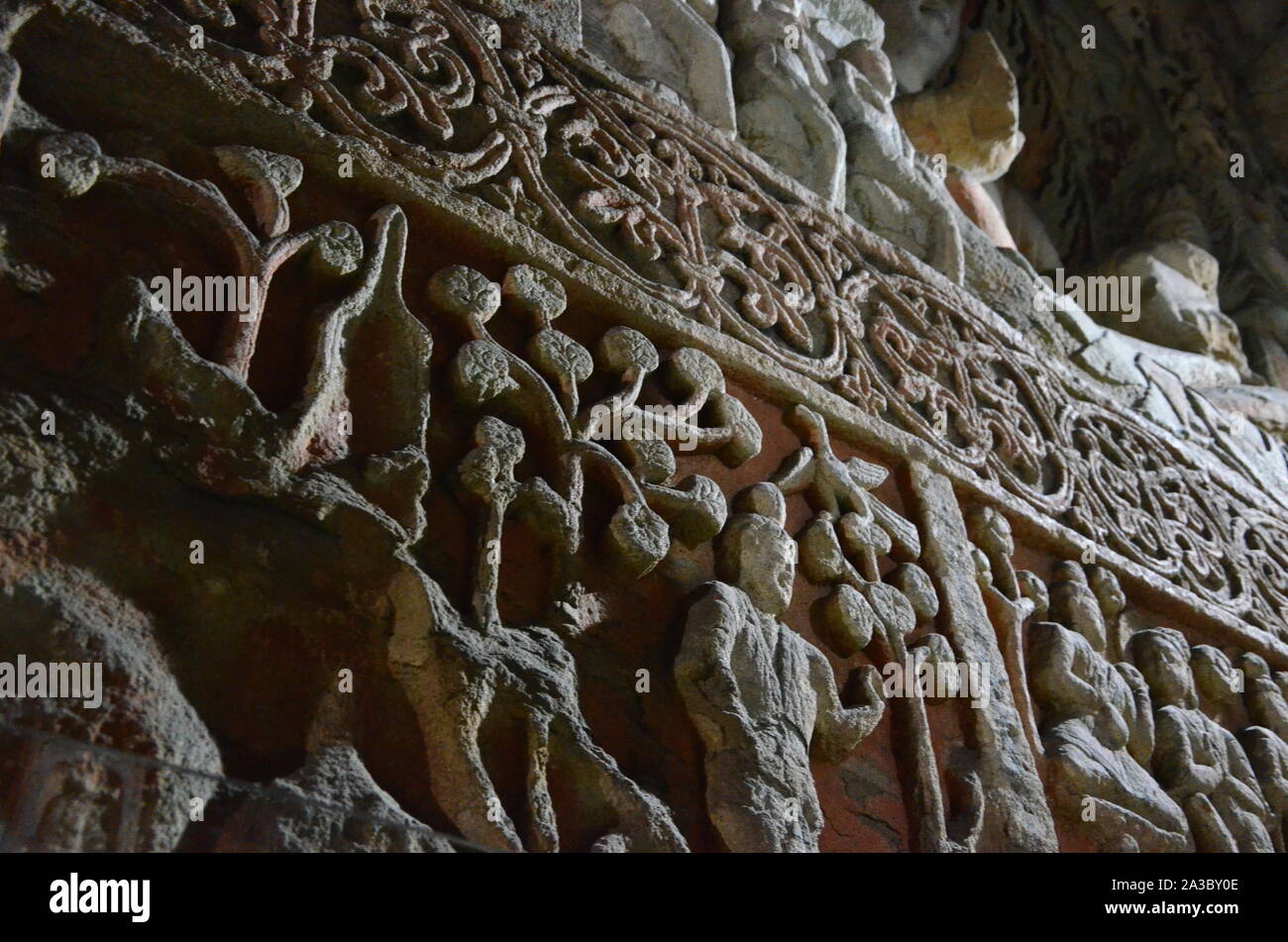 The view of the ancient wall carvings Stock Photo