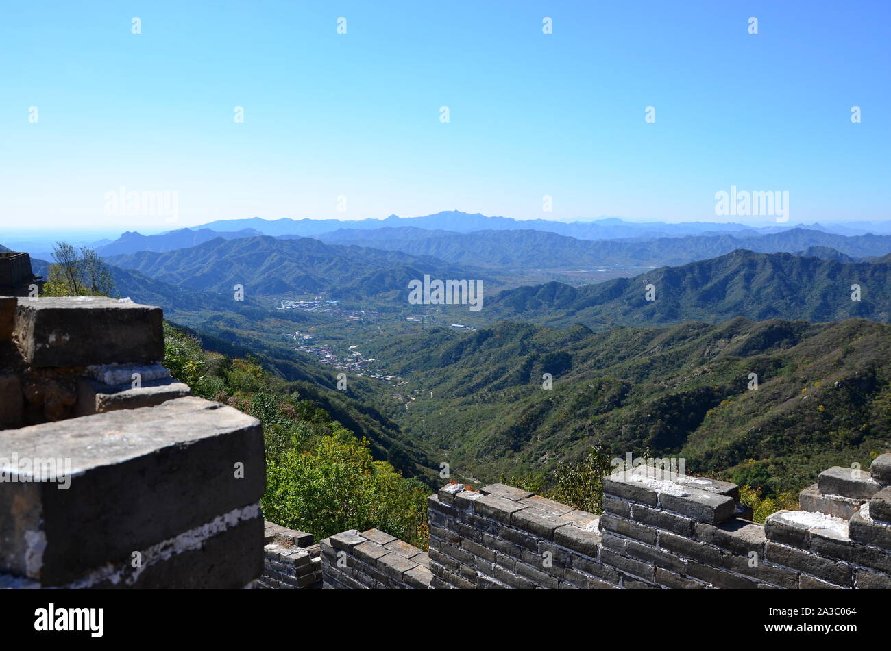 The view of the mountains and the clear blue sky - The Great Wall of China Stock Photo