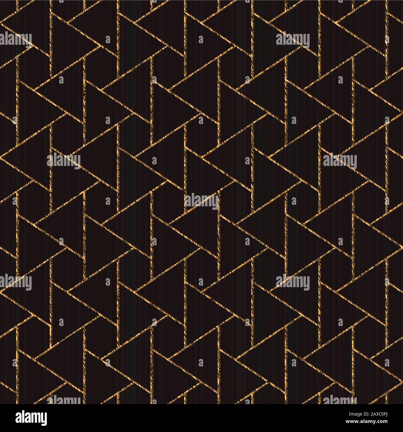 Asian motif. Seamless pattern based on japanese sashiko. Scratched golden ornament on the black background. Abstract backdrop. Simple texture for web- Stock Vector