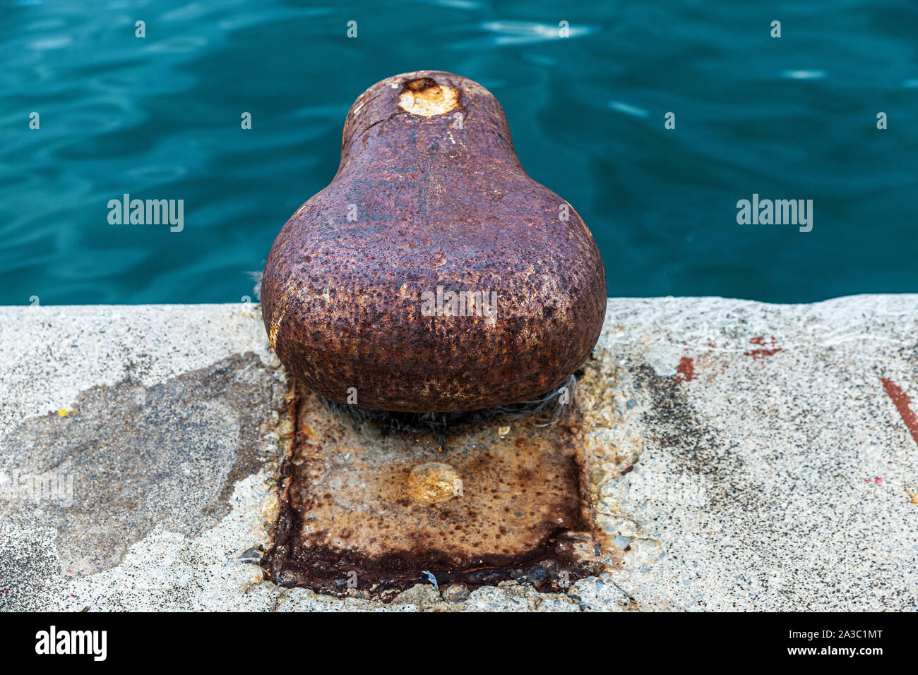 Old rusty metal moorage in the port  of Athens, Greece as background Stock Photo