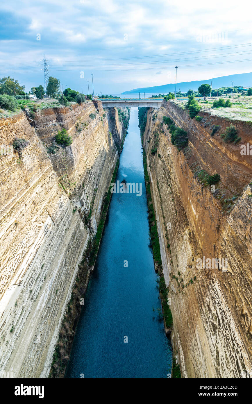 View of the Corinth Canal in the Isthmus of Corinth, Greece Stock Photo ...