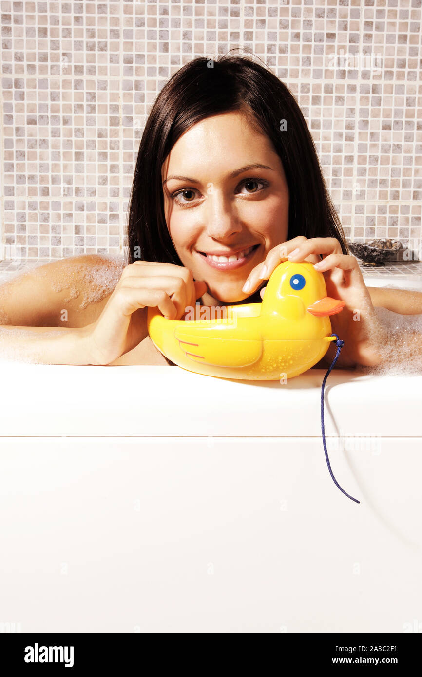 woman taking a bath Stock Photo