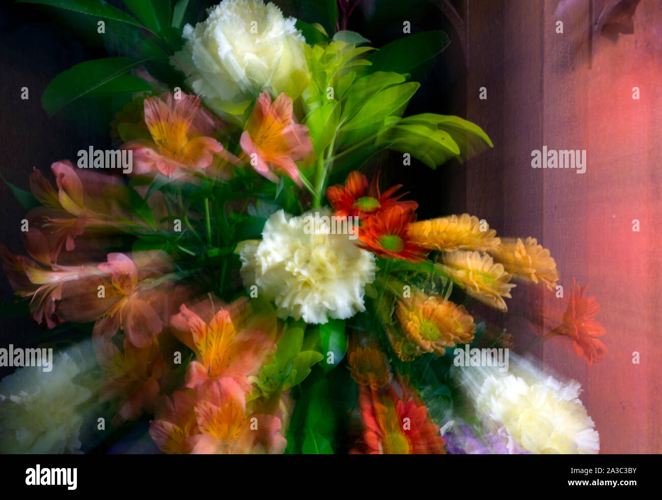 Flower arrangement in a church zoom Stock Photo