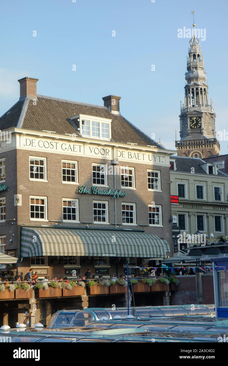 The restaurant and cafe and the Oude Kerk (Old Church) in