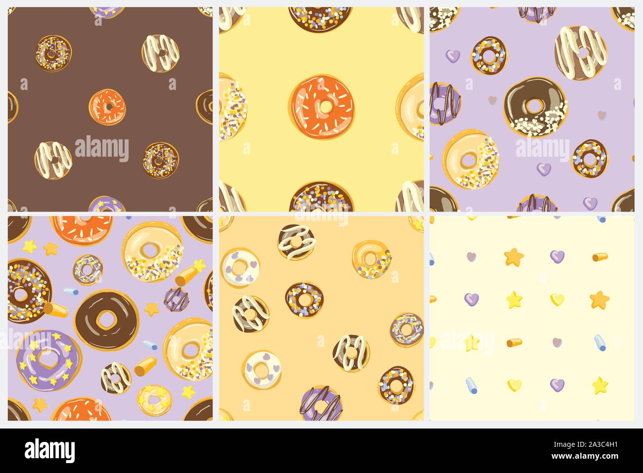 Glazed Donuts seamless pattern set. Bakery Vector illustrations. Top ...