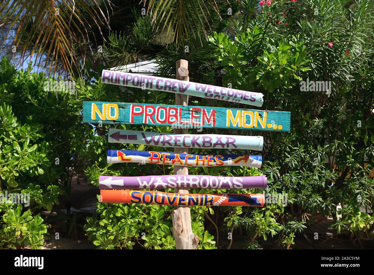 Rustic wooden Caribbean beach bar sign Stock Photo