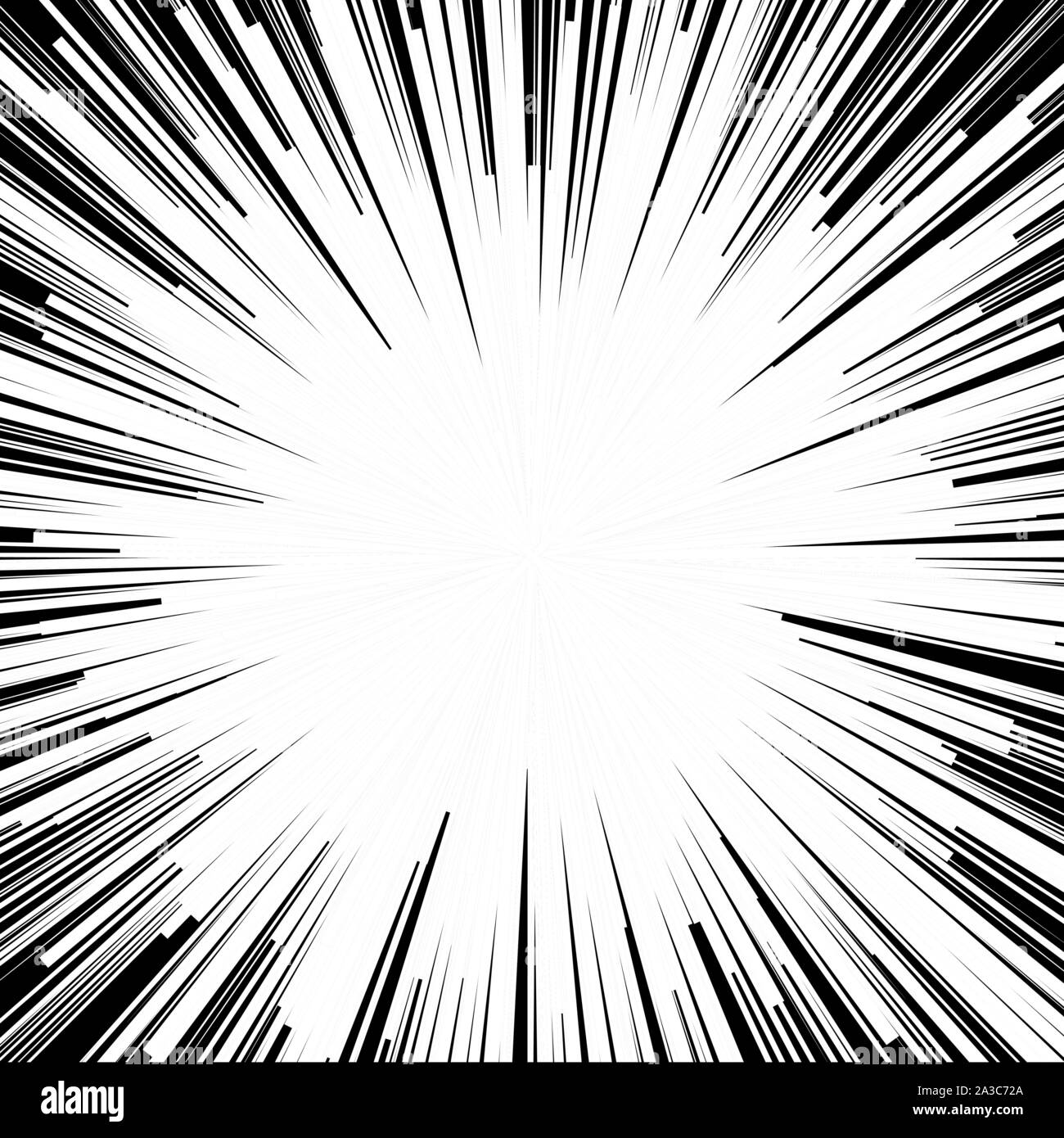Explosive abstract rays. Dynamite burst blast vector background. Comic book black and white radial lines background. Manga speed frame.Superhero action. Explosion vector illustration. Square stamp Stock Vector