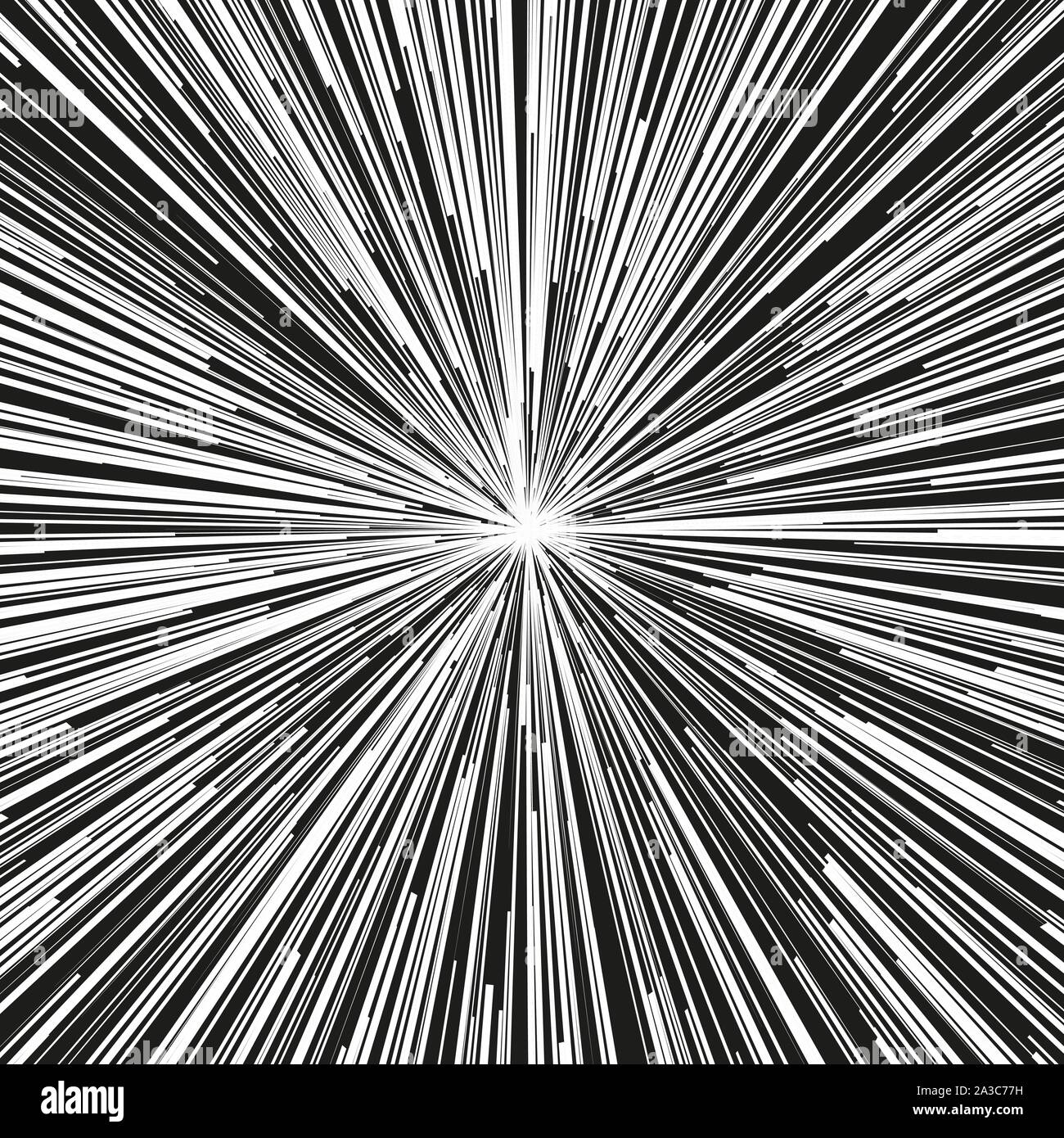 Explosive abstract rays. Dynamite burst blast vector background. Comic book black and white radial lines background. Manga speed frame.Superhero action. Explosion vector illustration. Square stamp Stock Vector