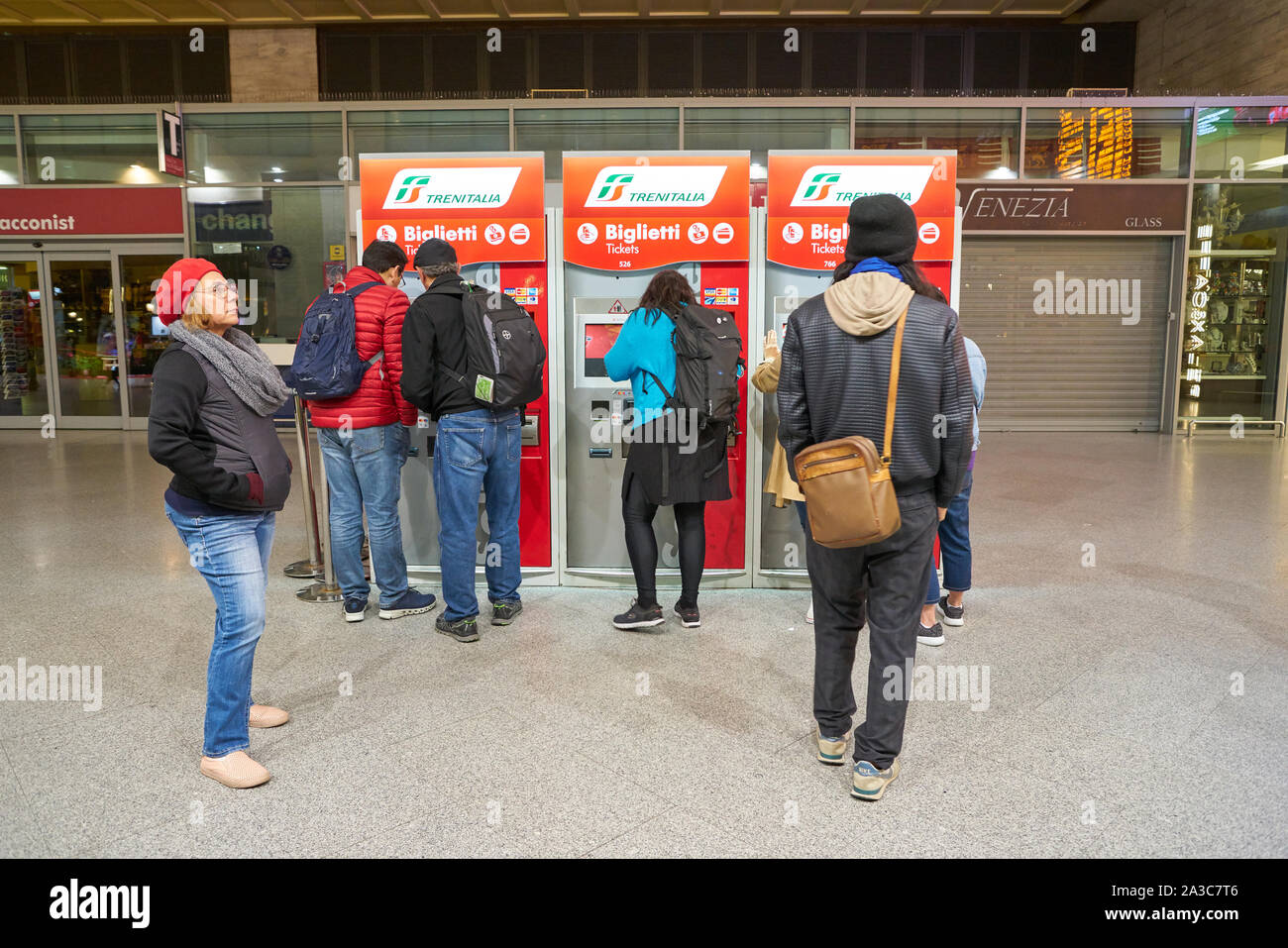 VENICE, ITALY - CIRCA MAY, 2019: self service kiosks at train station in Venice. Stock Photo