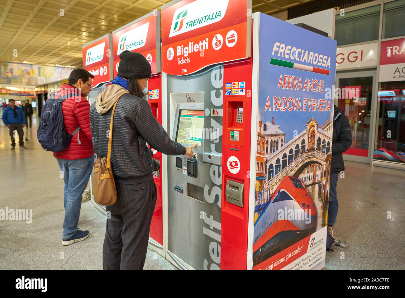 VENICE, ITALY - CIRCA MAY, 2019: self service kiosks at train station in Venice. Stock Photo
