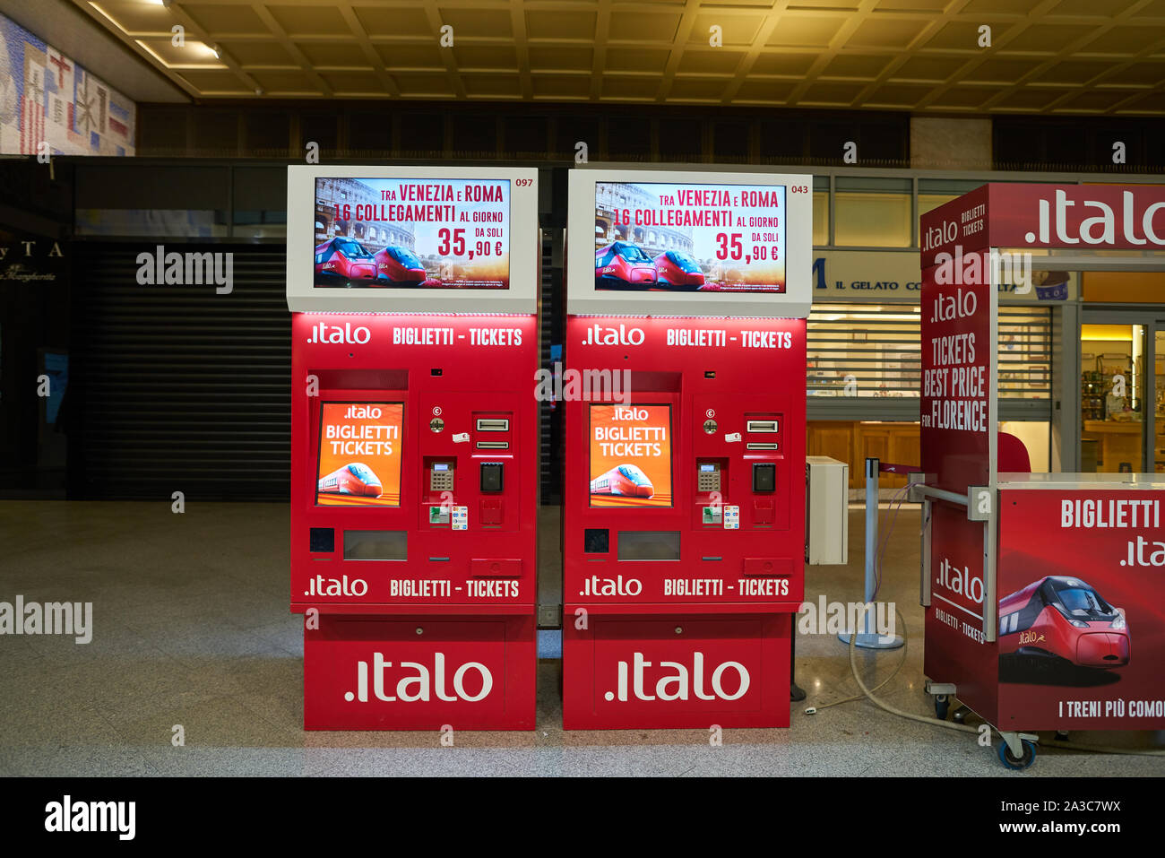 VENICE, ITALY - CIRCA MAY, 2019: self service kiosks at train station in Venice. Stock Photo