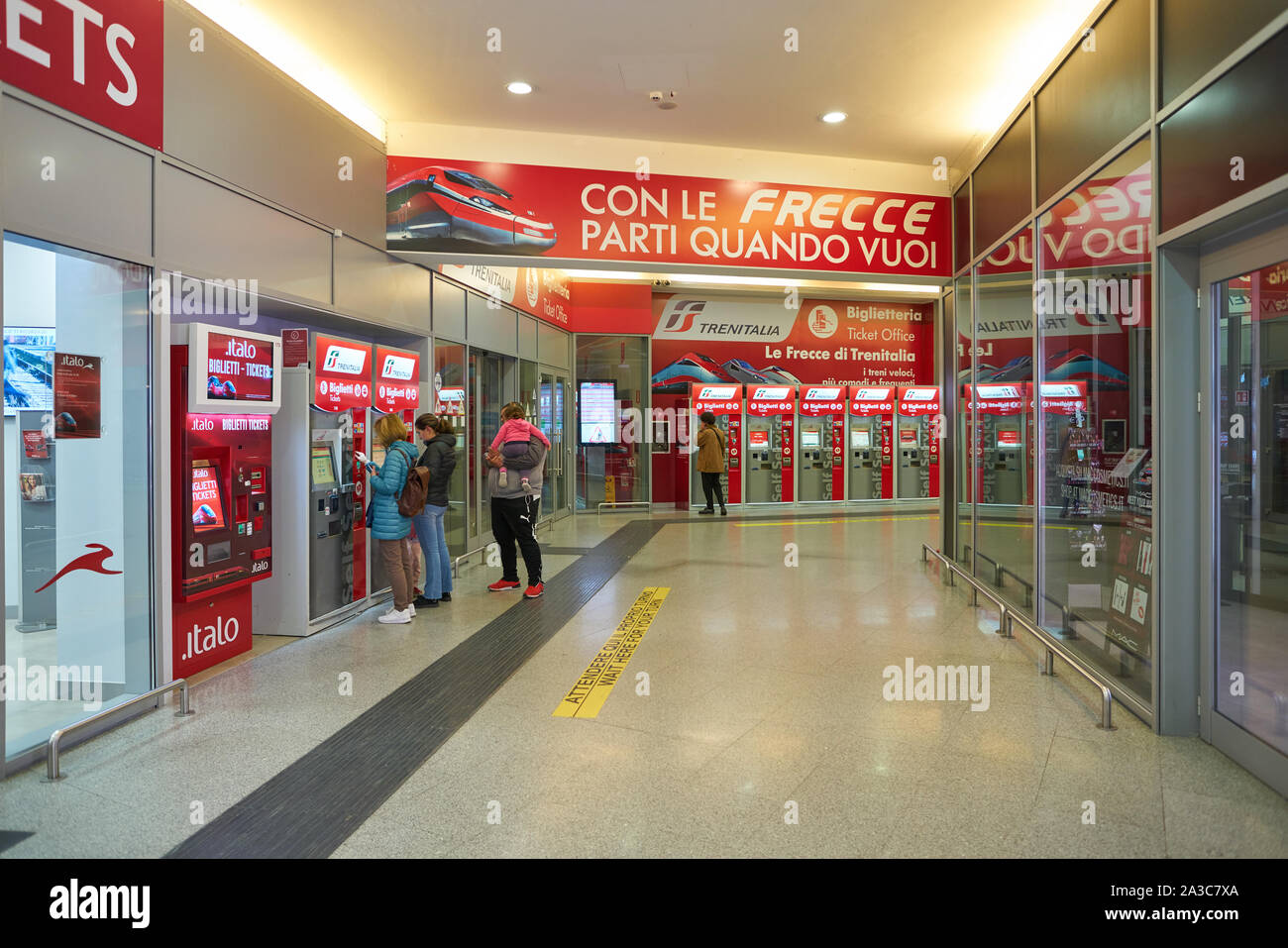 VENICE, ITALY - CIRCA MAY, 2019: self service kiosks at train station in Venice. Stock Photo