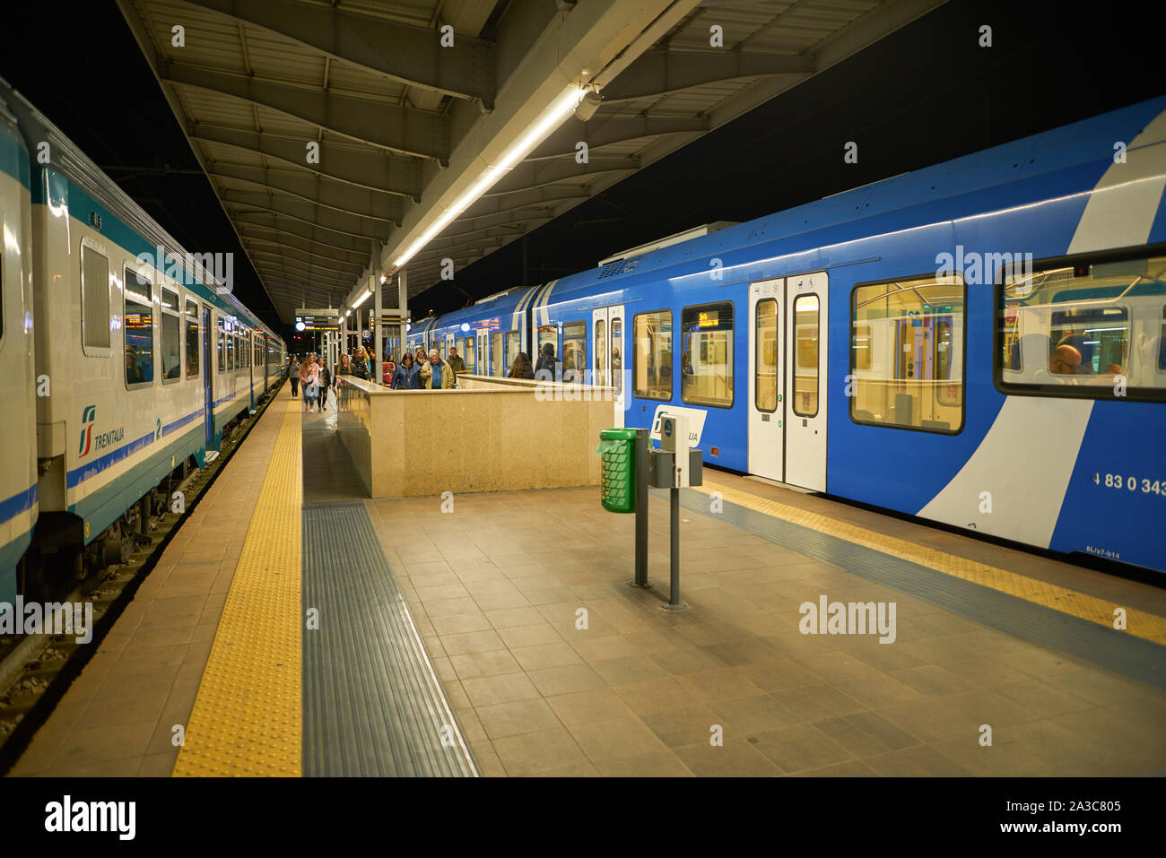 VENICE, ITALY - CIRCA MAY, 2019: trains seen at railway station in Venice Stock Photo